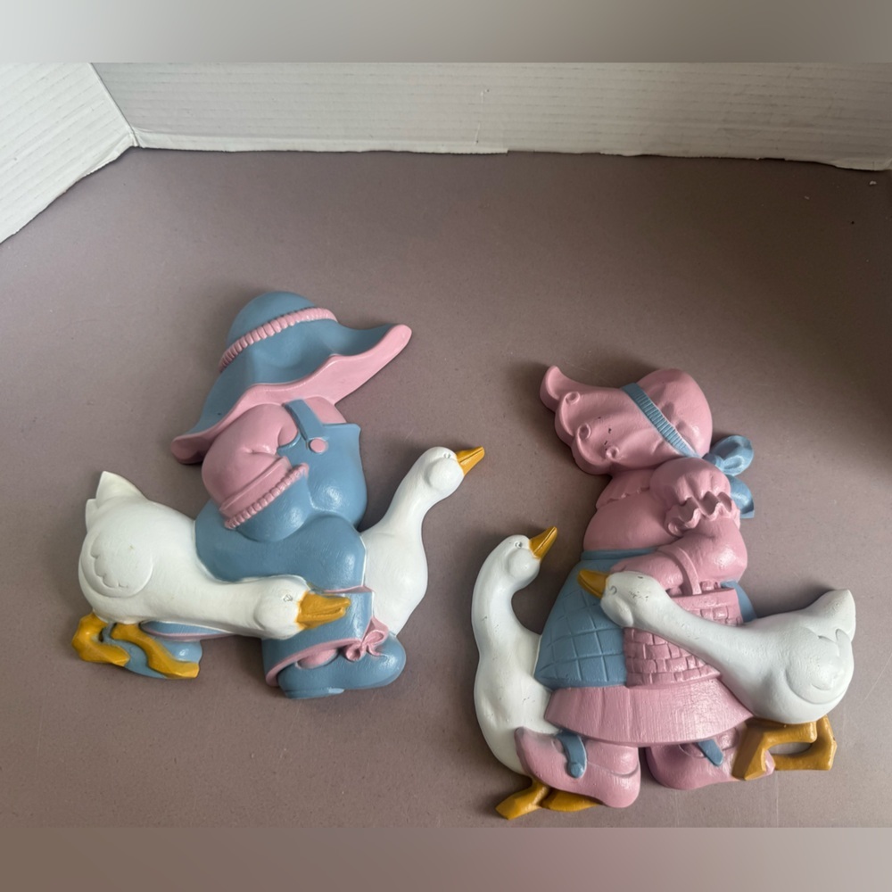 BURWOOD WALL HANGINGS Boy and Girl With Geese 1988
